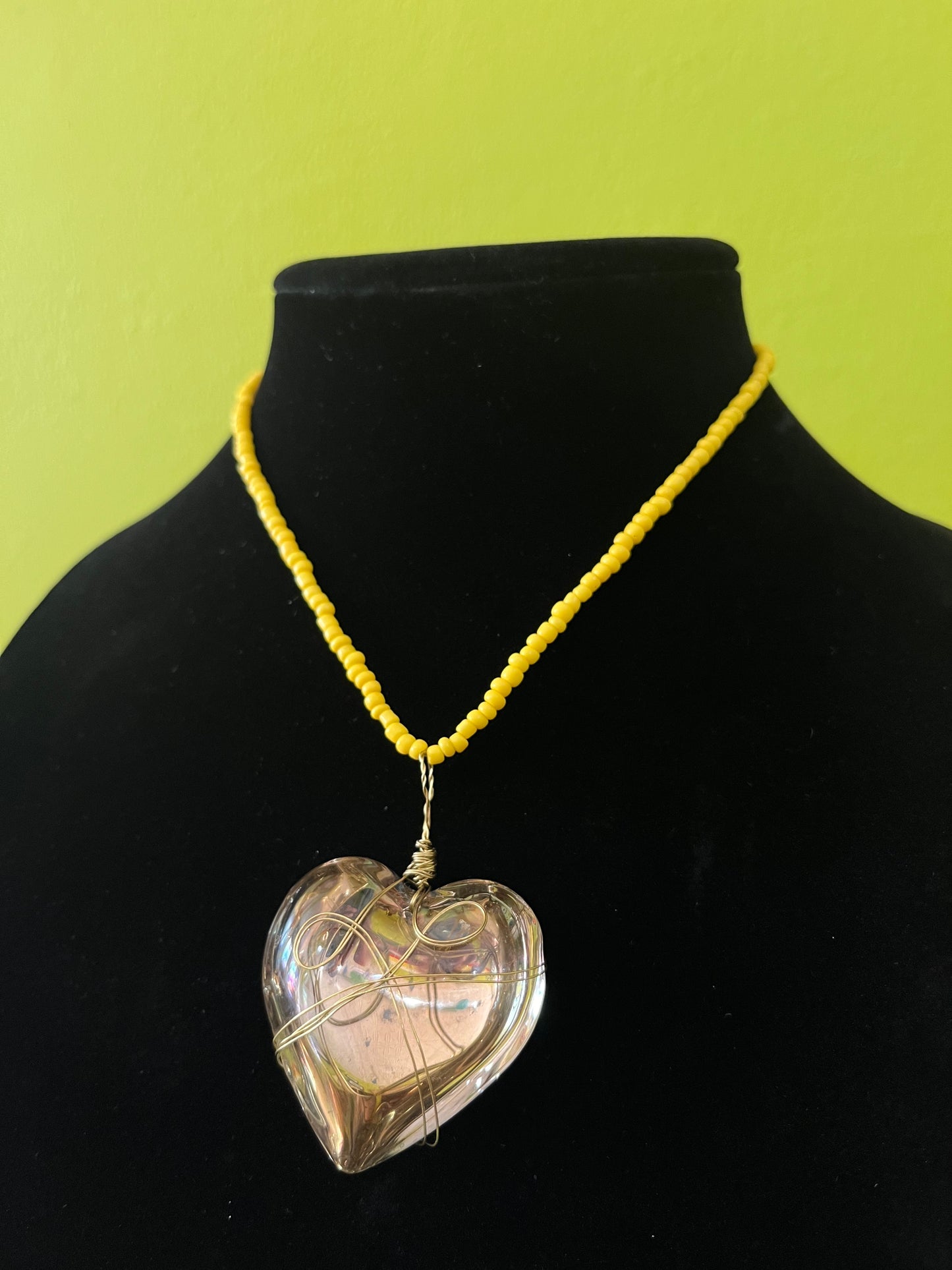 Golden Heart Glass Pendant Necklace