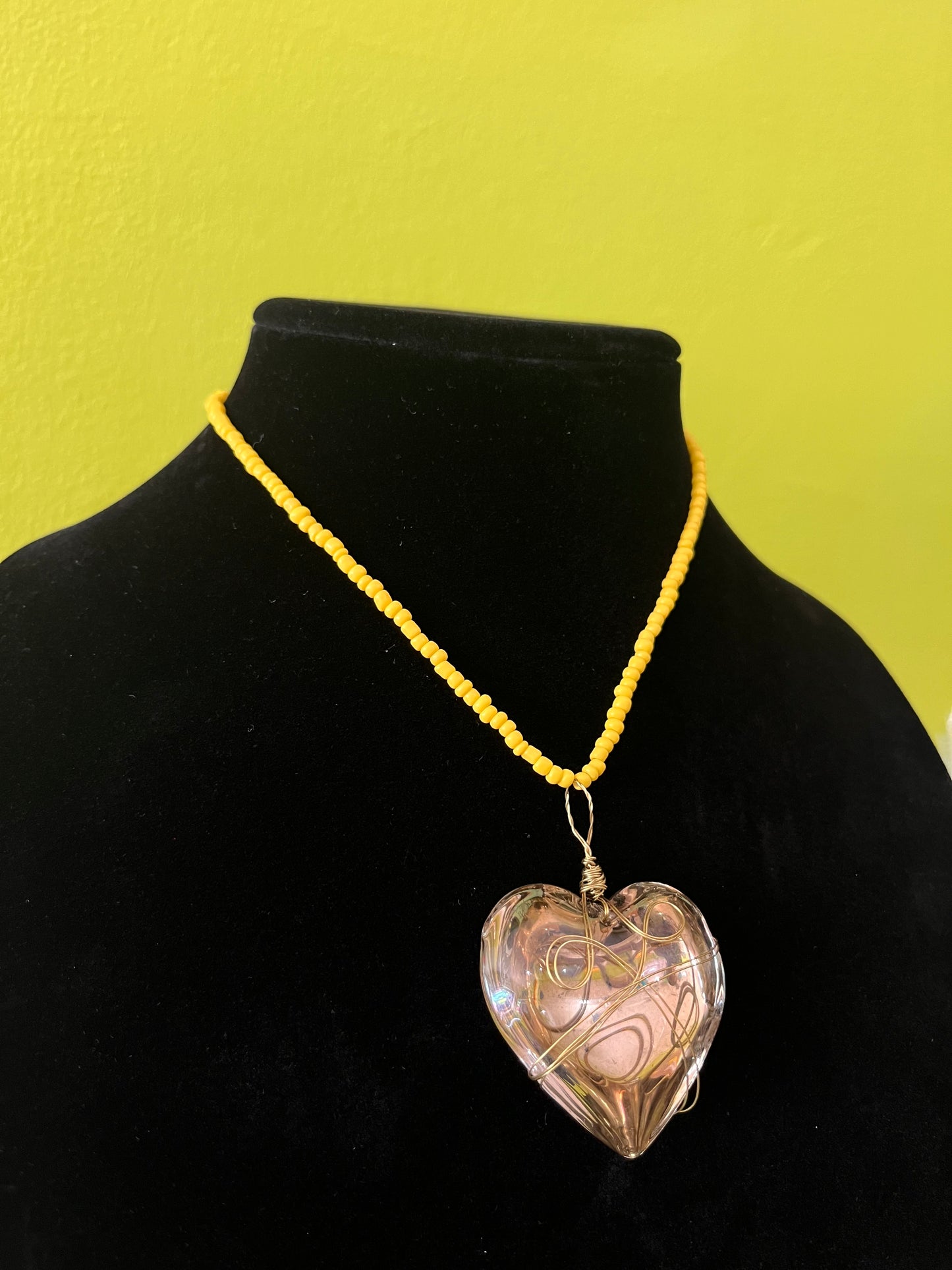 Golden Heart Glass Pendant Necklace