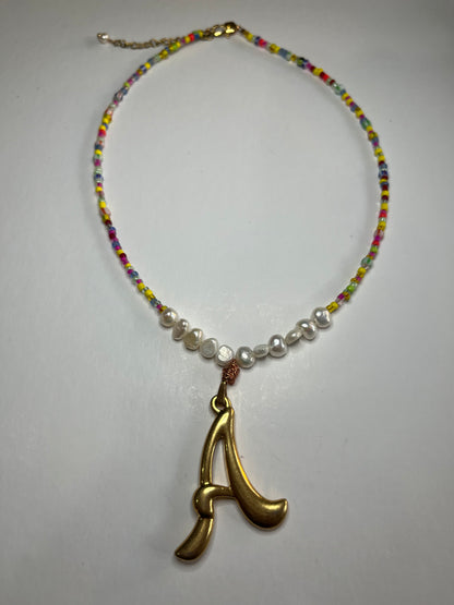 “A” Beaded Pearl Necklace
