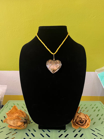 Golden Heart Glass Pendant Necklace