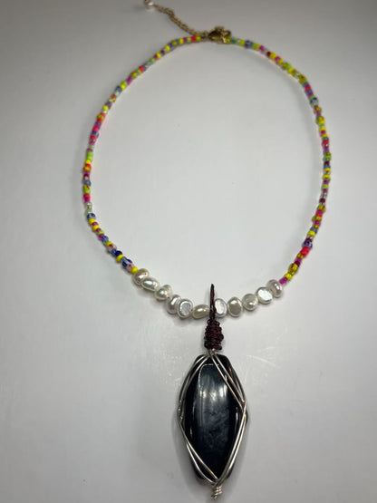 Worm Hole Pendant Beaded Necklace