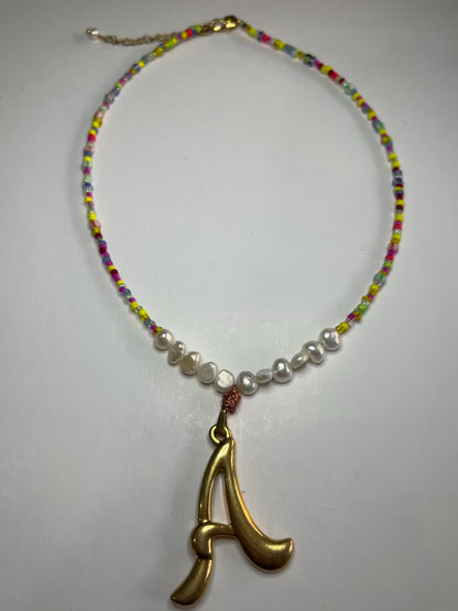 “A” Beaded Pearl Necklace